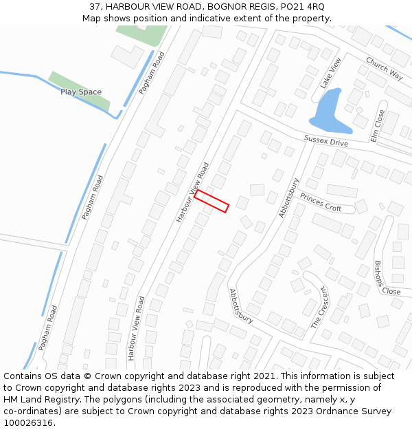 37, HARBOUR VIEW ROAD, BOGNOR REGIS, PO21 4RQ: Location map and indicative extent of plot