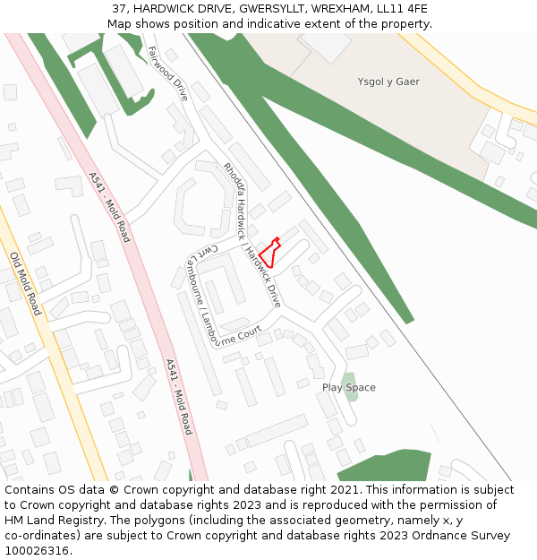37, HARDWICK DRIVE, GWERSYLLT, WREXHAM, LL11 4FE: Location map and indicative extent of plot
