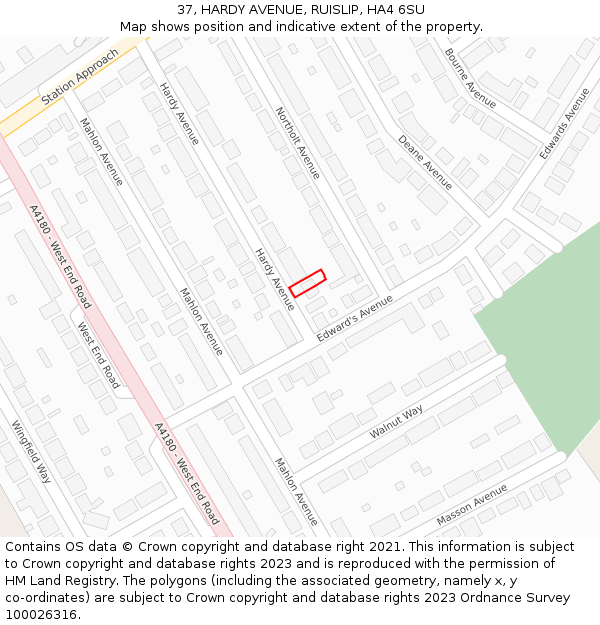 37, HARDY AVENUE, RUISLIP, HA4 6SU: Location map and indicative extent of plot