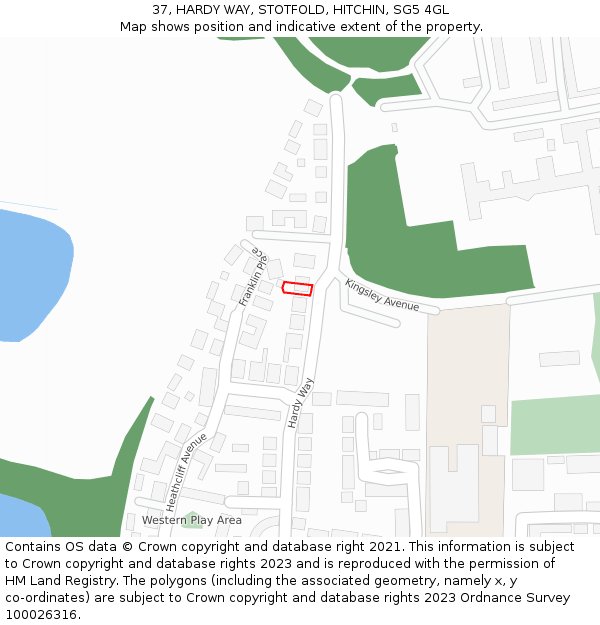 37, HARDY WAY, STOTFOLD, HITCHIN, SG5 4GL: Location map and indicative extent of plot