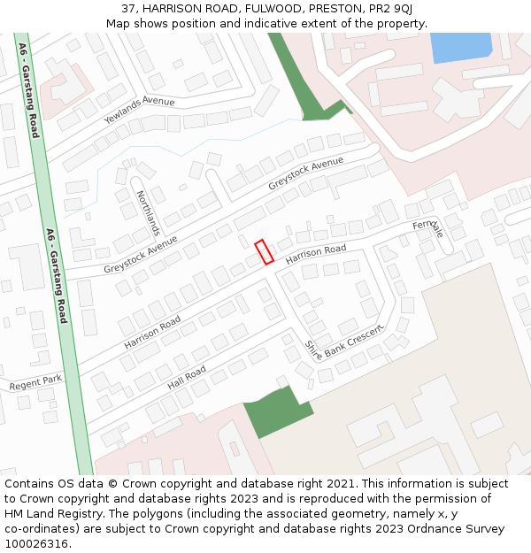 37, HARRISON ROAD, FULWOOD, PRESTON, PR2 9QJ: Location map and indicative extent of plot