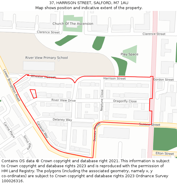 37, HARRISON STREET, SALFORD, M7 1AU: Location map and indicative extent of plot