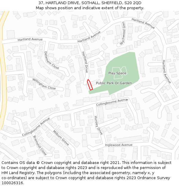 37, HARTLAND DRIVE, SOTHALL, SHEFFIELD, S20 2QD: Location map and indicative extent of plot