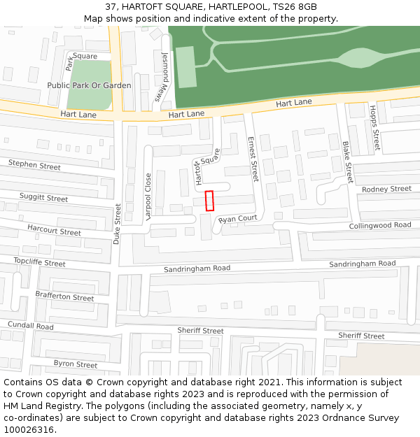 37, HARTOFT SQUARE, HARTLEPOOL, TS26 8GB: Location map and indicative extent of plot