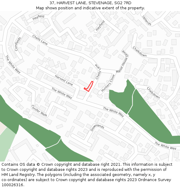 37, HARVEST LANE, STEVENAGE, SG2 7RD: Location map and indicative extent of plot