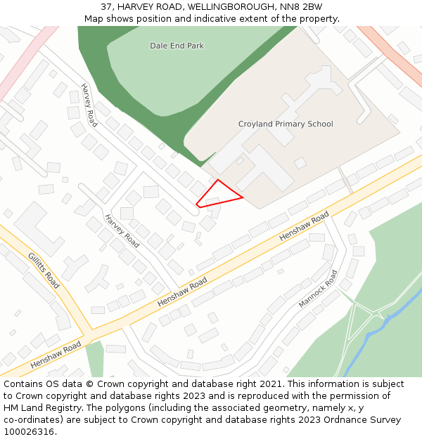 37, HARVEY ROAD, WELLINGBOROUGH, NN8 2BW: Location map and indicative extent of plot