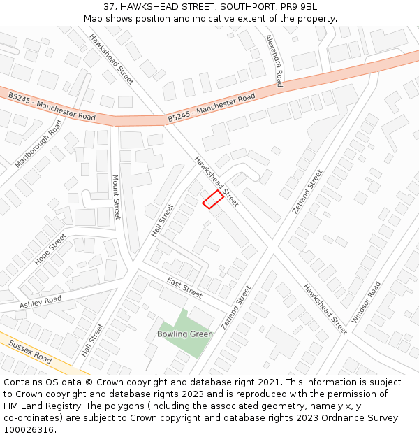 37, HAWKSHEAD STREET, SOUTHPORT, PR9 9BL: Location map and indicative extent of plot