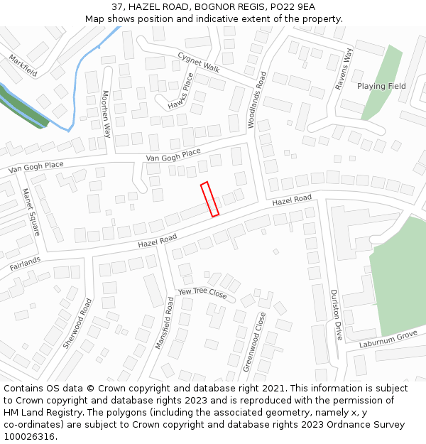 37, HAZEL ROAD, BOGNOR REGIS, PO22 9EA: Location map and indicative extent of plot