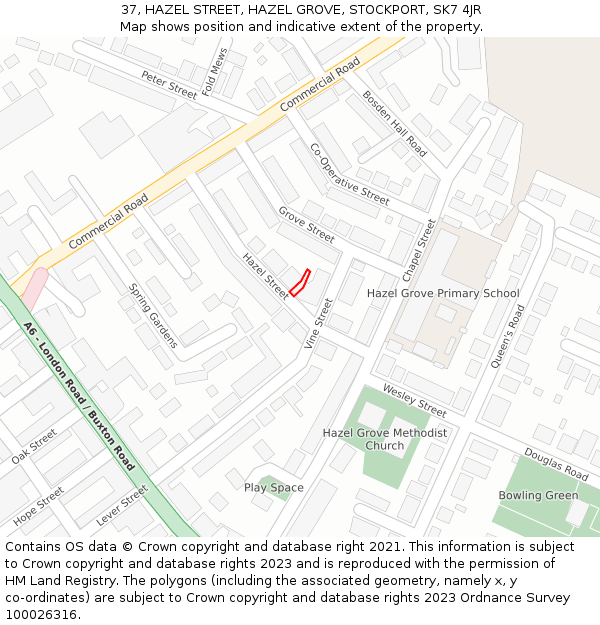 37, HAZEL STREET, HAZEL GROVE, STOCKPORT, SK7 4JR: Location map and indicative extent of plot