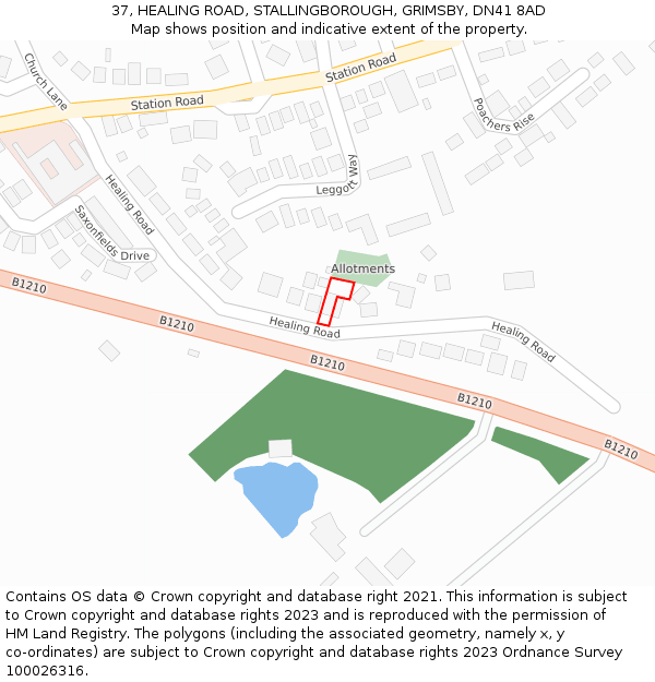 37, HEALING ROAD, STALLINGBOROUGH, GRIMSBY, DN41 8AD: Location map and indicative extent of plot