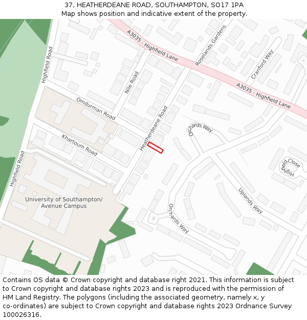 37, HEATHERDEANE ROAD, SOUTHAMPTON, SO17 1PA: Location map and indicative extent of plot