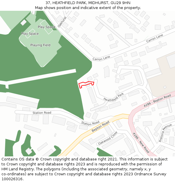 37, HEATHFIELD PARK, MIDHURST, GU29 9HN: Location map and indicative extent of plot