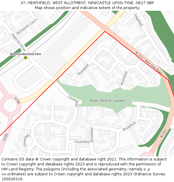 37, HEATHFIELD, WEST ALLOTMENT, NEWCASTLE UPON TYNE, NE27 0BP: Location map and indicative extent of plot