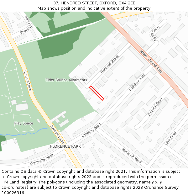 37, HENDRED STREET, OXFORD, OX4 2EE: Location map and indicative extent of plot