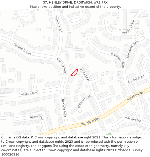 37, HENLEY DRIVE, DROITWICH, WR9 7RX: Location map and indicative extent of plot