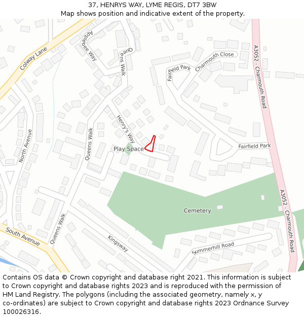 37, HENRYS WAY, LYME REGIS, DT7 3BW: Location map and indicative extent of plot