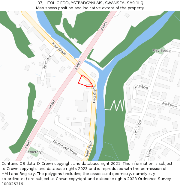 37, HEOL GIEDD, YSTRADGYNLAIS, SWANSEA, SA9 1LQ: Location map and indicative extent of plot