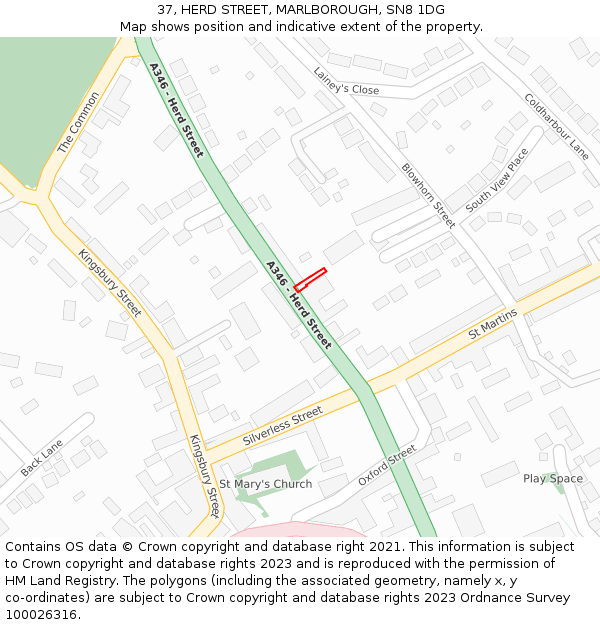 37, HERD STREET, MARLBOROUGH, SN8 1DG: Location map and indicative extent of plot