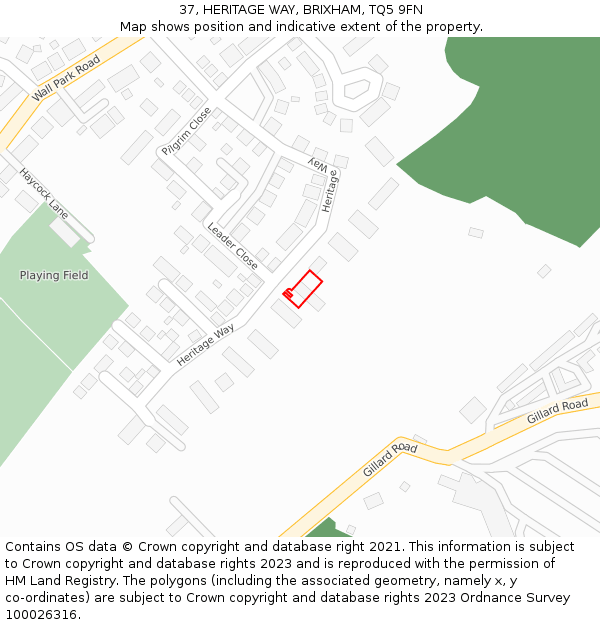 37, HERITAGE WAY, BRIXHAM, TQ5 9FN: Location map and indicative extent of plot