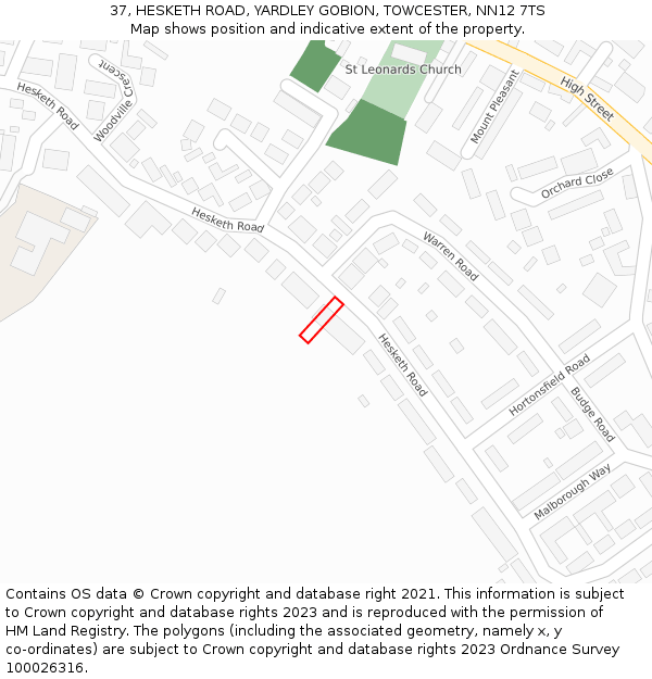 37, HESKETH ROAD, YARDLEY GOBION, TOWCESTER, NN12 7TS: Location map and indicative extent of plot