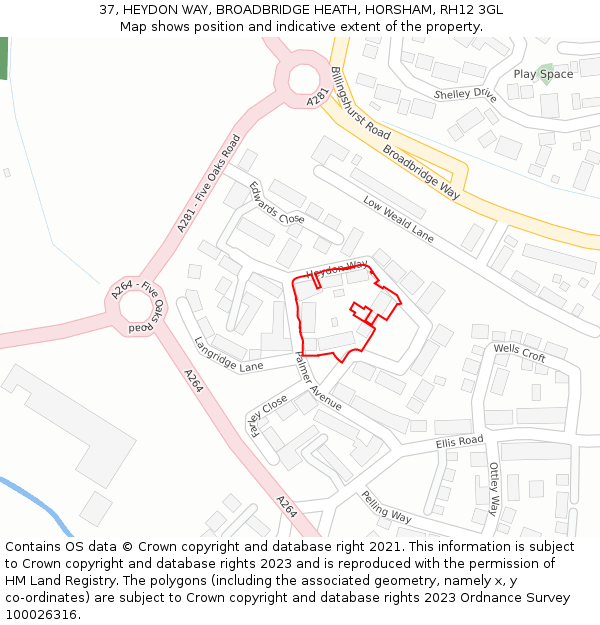 37, HEYDON WAY, BROADBRIDGE HEATH, HORSHAM, RH12 3GL: Location map and indicative extent of plot
