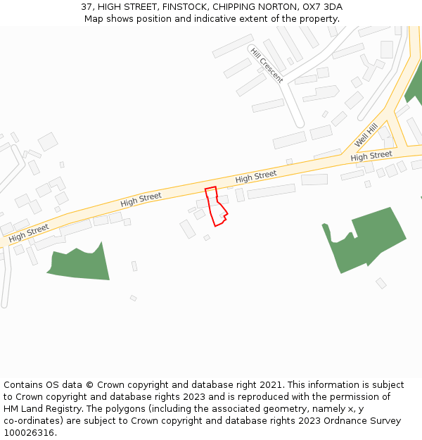 37, HIGH STREET, FINSTOCK, CHIPPING NORTON, OX7 3DA: Location map and indicative extent of plot