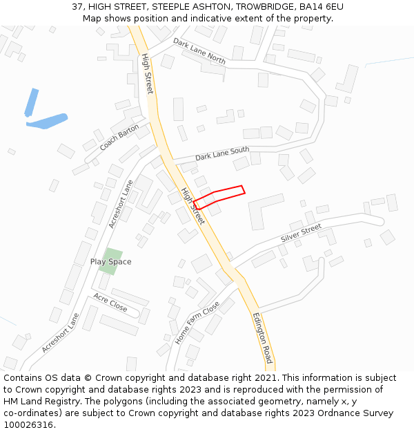 37, HIGH STREET, STEEPLE ASHTON, TROWBRIDGE, BA14 6EU: Location map and indicative extent of plot