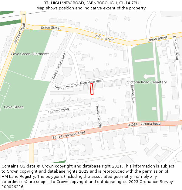 37, HIGH VIEW ROAD, FARNBOROUGH, GU14 7PU: Location map and indicative extent of plot