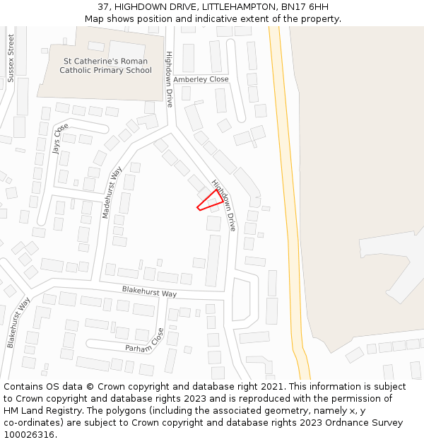 37, HIGHDOWN DRIVE, LITTLEHAMPTON, BN17 6HH: Location map and indicative extent of plot