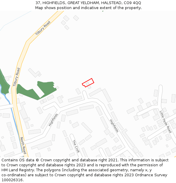 37, HIGHFIELDS, GREAT YELDHAM, HALSTEAD, CO9 4QQ: Location map and indicative extent of plot