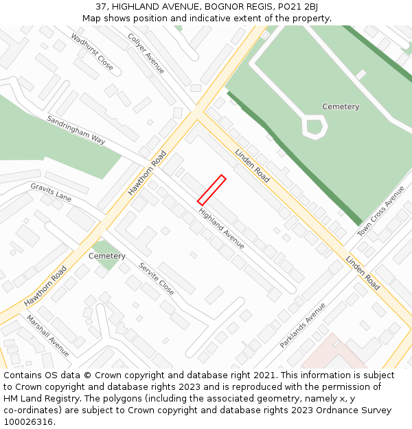 37, HIGHLAND AVENUE, BOGNOR REGIS, PO21 2BJ: Location map and indicative extent of plot