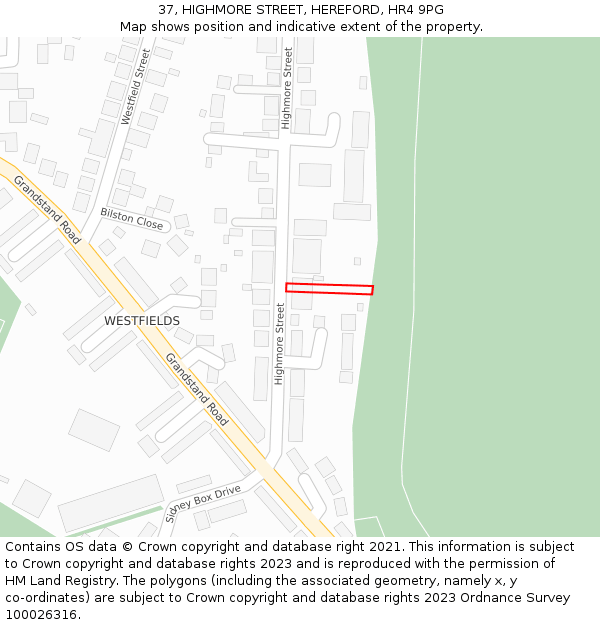 37, HIGHMORE STREET, HEREFORD, HR4 9PG: Location map and indicative extent of plot