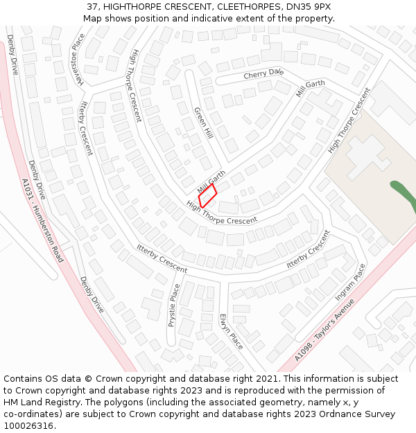 37, HIGHTHORPE CRESCENT, CLEETHORPES, DN35 9PX: Location map and indicative extent of plot