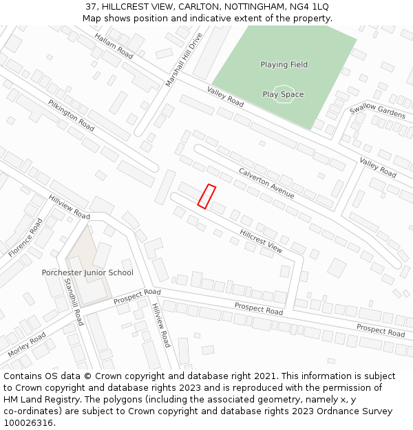 37, HILLCREST VIEW, CARLTON, NOTTINGHAM, NG4 1LQ: Location map and indicative extent of plot