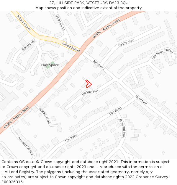 37, HILLSIDE PARK, WESTBURY, BA13 3QU: Location map and indicative extent of plot