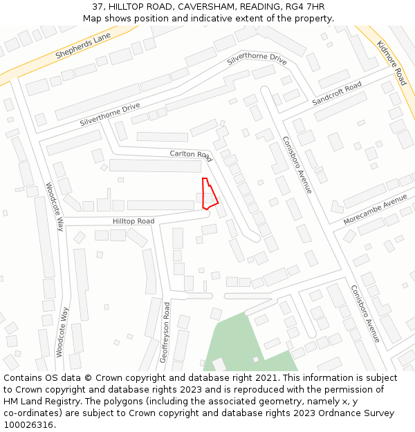 37, HILLTOP ROAD, CAVERSHAM, READING, RG4 7HR: Location map and indicative extent of plot