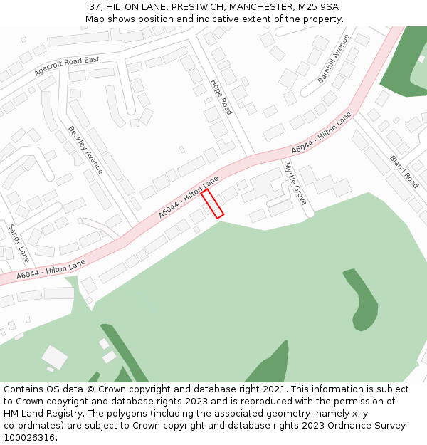 37, HILTON LANE, PRESTWICH, MANCHESTER, M25 9SA: Location map and indicative extent of plot