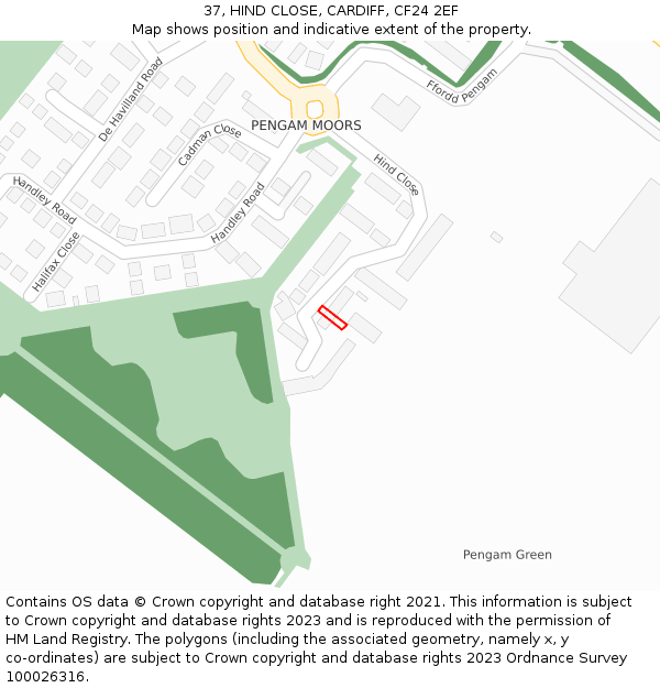 37, HIND CLOSE, CARDIFF, CF24 2EF: Location map and indicative extent of plot