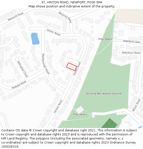 37, HINTON ROAD, NEWPORT, PO30 5RA: Location map and indicative extent of plot