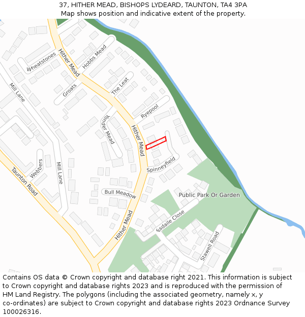 37, HITHER MEAD, BISHOPS LYDEARD, TAUNTON, TA4 3PA: Location map and indicative extent of plot