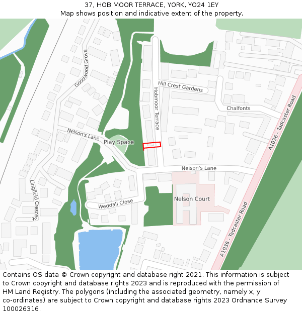 37, HOB MOOR TERRACE, YORK, YO24 1EY: Location map and indicative extent of plot