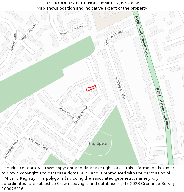 37, HODDER STREET, NORTHAMPTON, NN2 8FW: Location map and indicative extent of plot