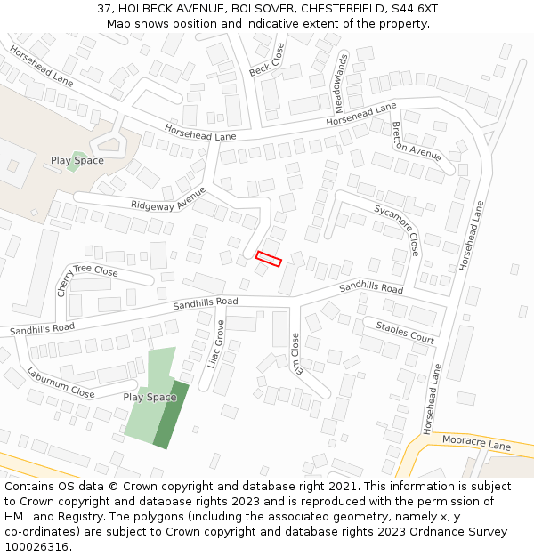 37, HOLBECK AVENUE, BOLSOVER, CHESTERFIELD, S44 6XT: Location map and indicative extent of plot