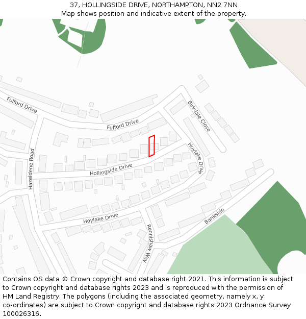 37, HOLLINGSIDE DRIVE, NORTHAMPTON, NN2 7NN: Location map and indicative extent of plot