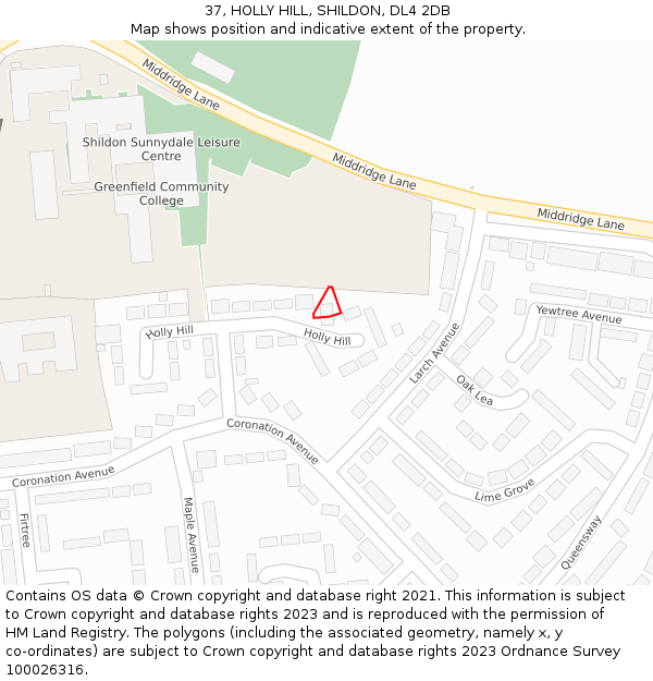 37, HOLLY HILL, SHILDON, DL4 2DB: Location map and indicative extent of plot