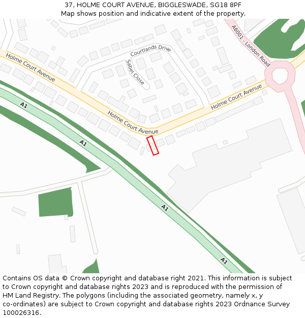 37, HOLME COURT AVENUE, BIGGLESWADE, SG18 8PF: Location map and indicative extent of plot