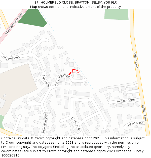 37, HOLMEFIELD CLOSE, BRAYTON, SELBY, YO8 9LR: Location map and indicative extent of plot