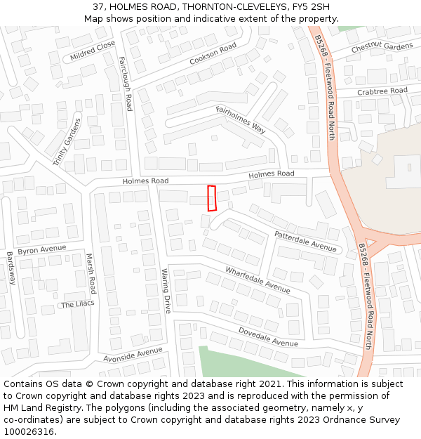 37, HOLMES ROAD, THORNTON-CLEVELEYS, FY5 2SH: Location map and indicative extent of plot