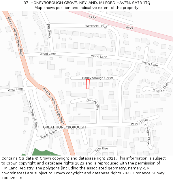 37, HONEYBOROUGH GROVE, NEYLAND, MILFORD HAVEN, SA73 1TQ: Location map and indicative extent of plot