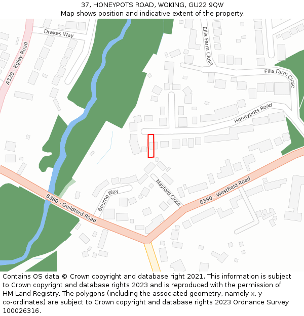 37, HONEYPOTS ROAD, WOKING, GU22 9QW: Location map and indicative extent of plot